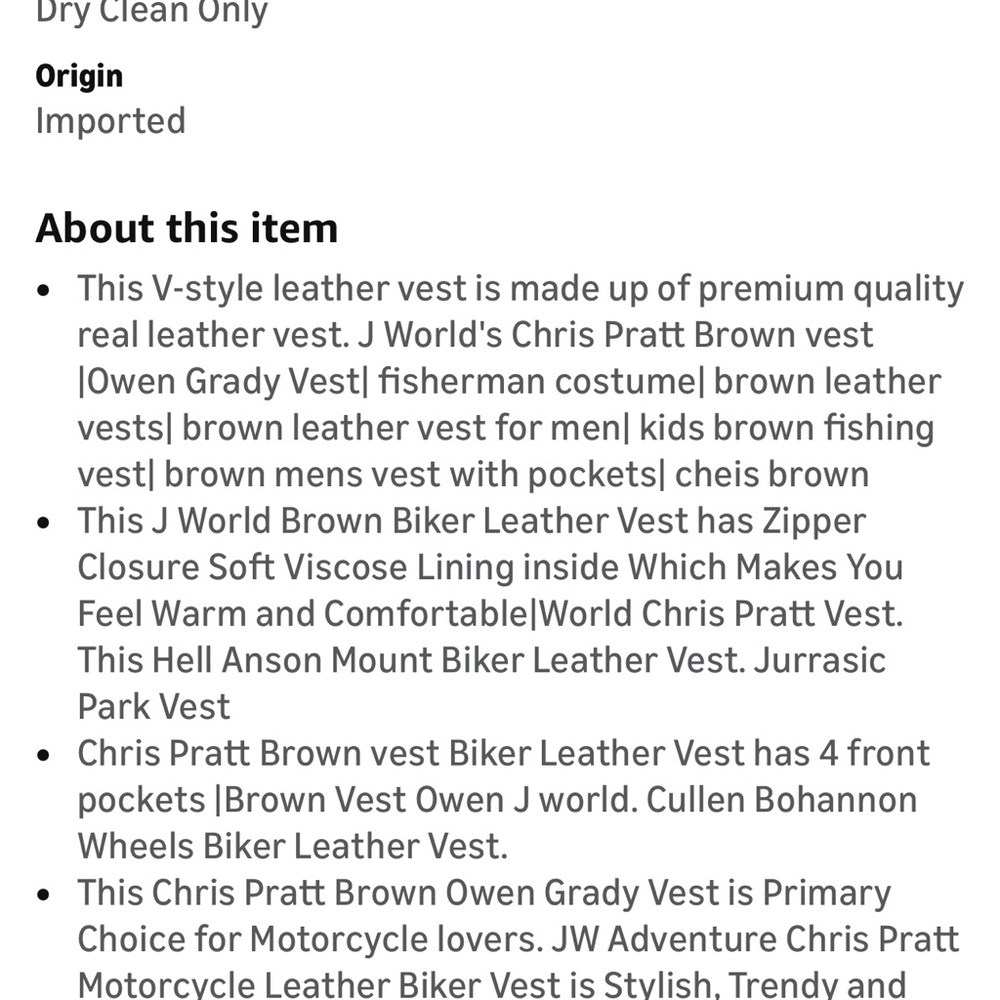 Chris Pratt Owen Grady Brown Vest copycat- Genuine Leather - Picture 7 of 7
